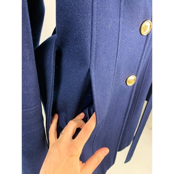 Michael Michael Kors Petite Navy Blue Wool-blend Belted Walker Coat Size 6 - Picture 5 of 11